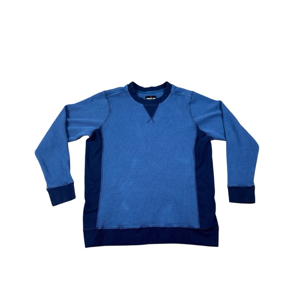 American Giant Men's Colorblock Summit Waffle Long Sleeve Crew Blue Shirt Large